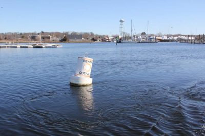 Treated effluent from the Mystic Wastewater Treatment plant flows into the Mystic River.
