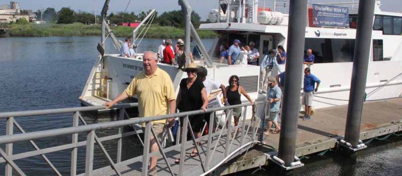 Passengers walk toward the docks at the Maritime Aquarium in Norwalk after the July 26 On-the-Water Workshop aboard Spirit of the Sound.