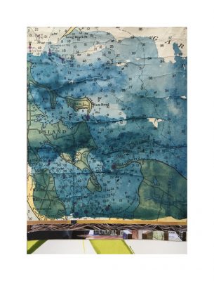 One of the watercolor images using vintage nautical charts created by Kathryn Frund.