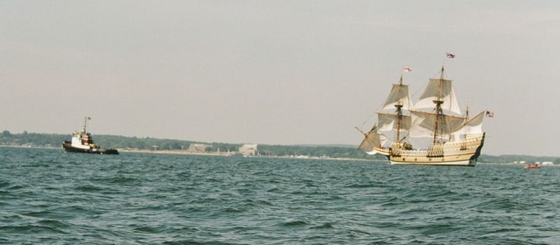 The replica of the Mayflower, recently refurbished at Mystic Seaport, does sail training exercises in July and August in Long Island Sound near the UConn Avery Point campus, where CT Sea Grant is based.
