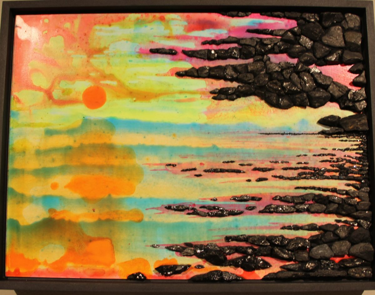 This work by Joseph Smolinski also incorporates sea coal he found on Long Island Sound beaches.