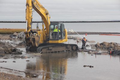Crews work on a shoreline resiliency project in the Fenwick section of Old Saybrook in 2020.