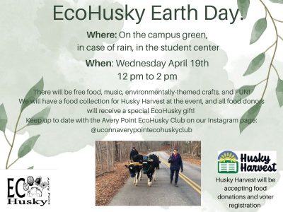 Flier for EcoHusky Earth Day celebration April 19 from noon to 2 p.m.