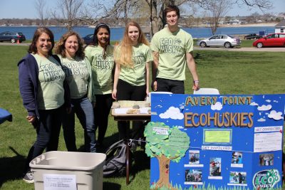 hese students and advisor and CT Sea Grant Research Coordinator Syma Ebbin, second from left, participated in a previous EcoHusky Earth Day celebration.
