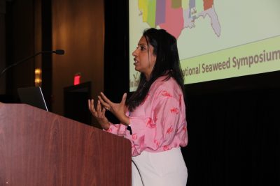 Anoushka Concepcion, CTSG associate extension educator and lead of the National Seaweed Hub, started the symposium with a summary of progress since the 2020 symposium.