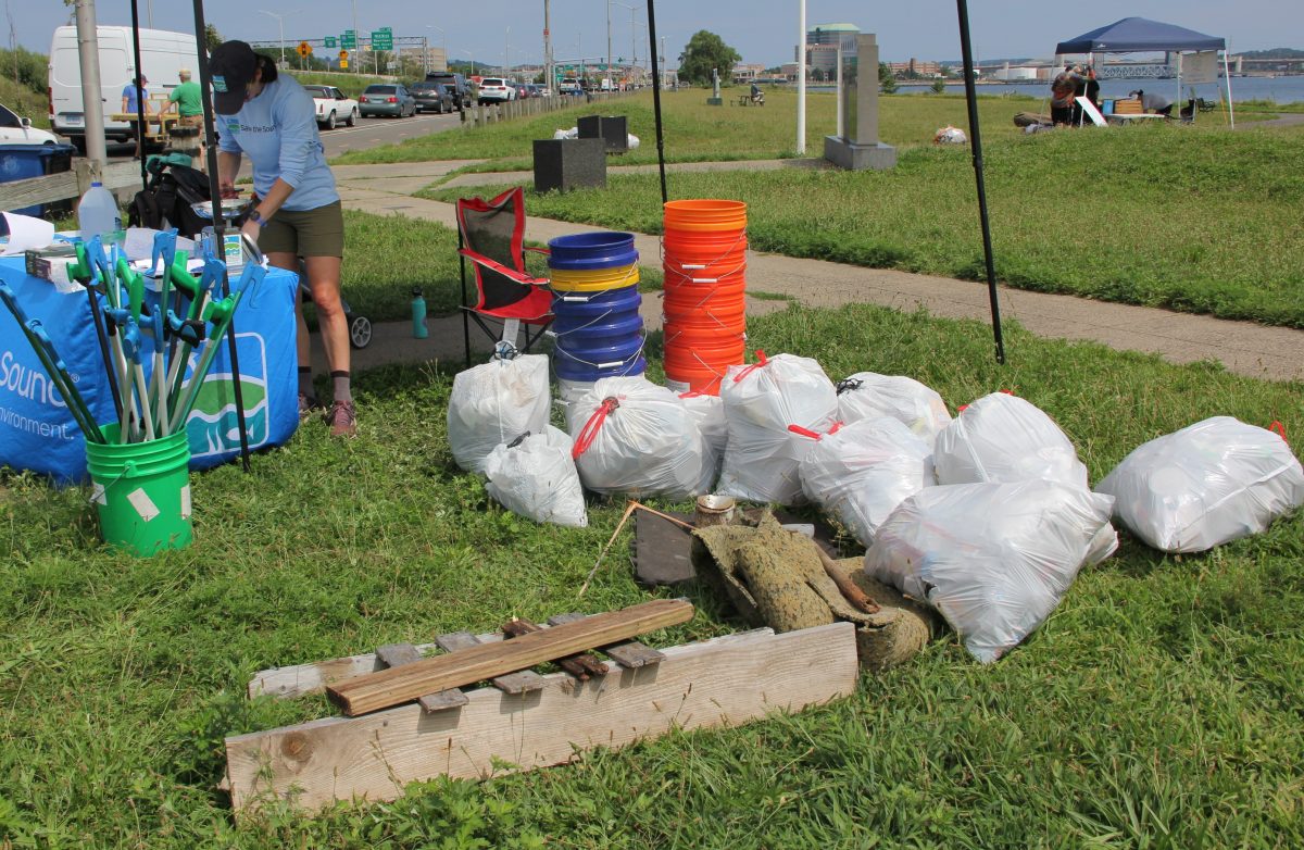 The cleanup netted 110 pounds of trash, including a swath of carpet padding, a broken dock, a shovel handle and a car mat.