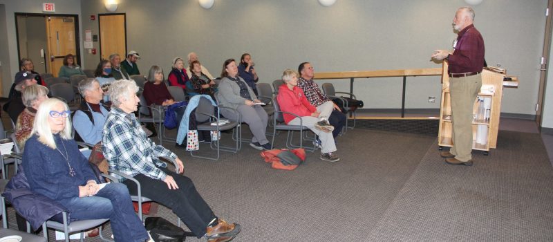 Ralph Lewis, state geologist emeritus, talks about the coastal geology section he wrote for the CTSG book "Connecticut's Sandy Shores" during a book launch and signing event on Nov. 29.